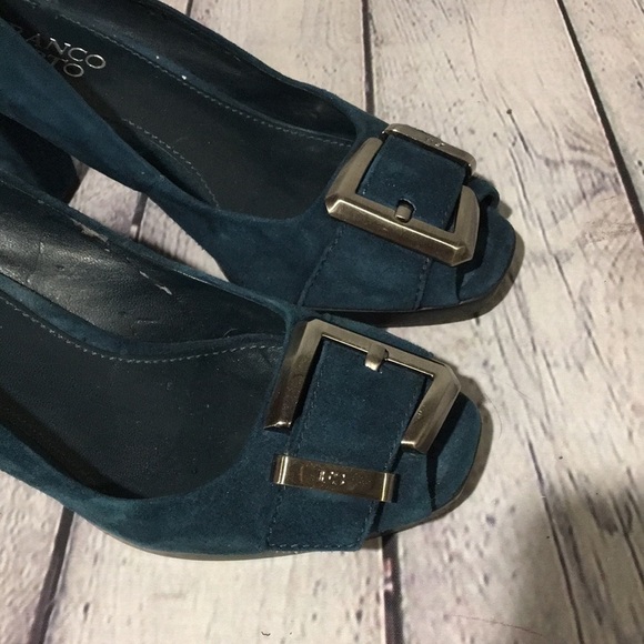 FRANCO SARTO - Sz 6 Blue Suede peep toe Heels with silver buckle - Picture 3 of 8